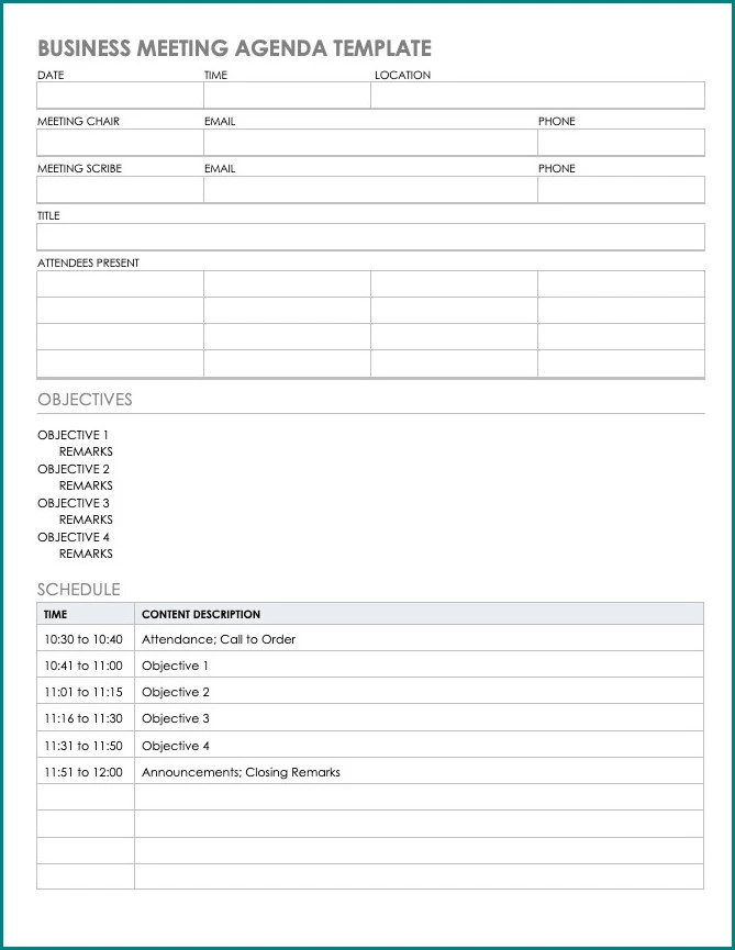 Example of Meeting Agenda Template