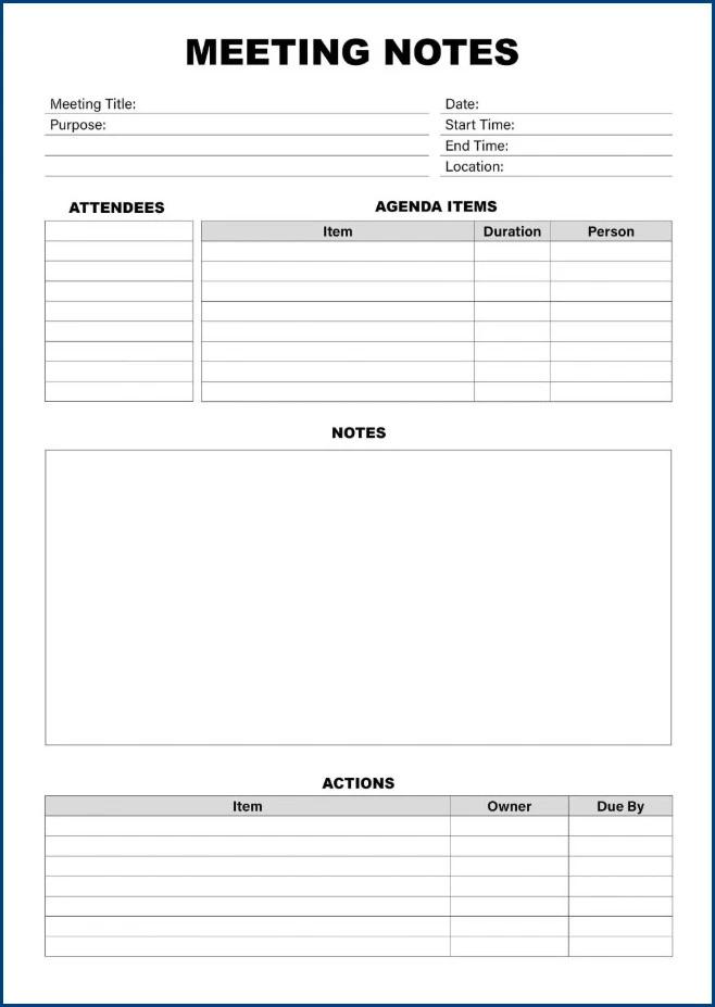 Example of Meeting Notes Template