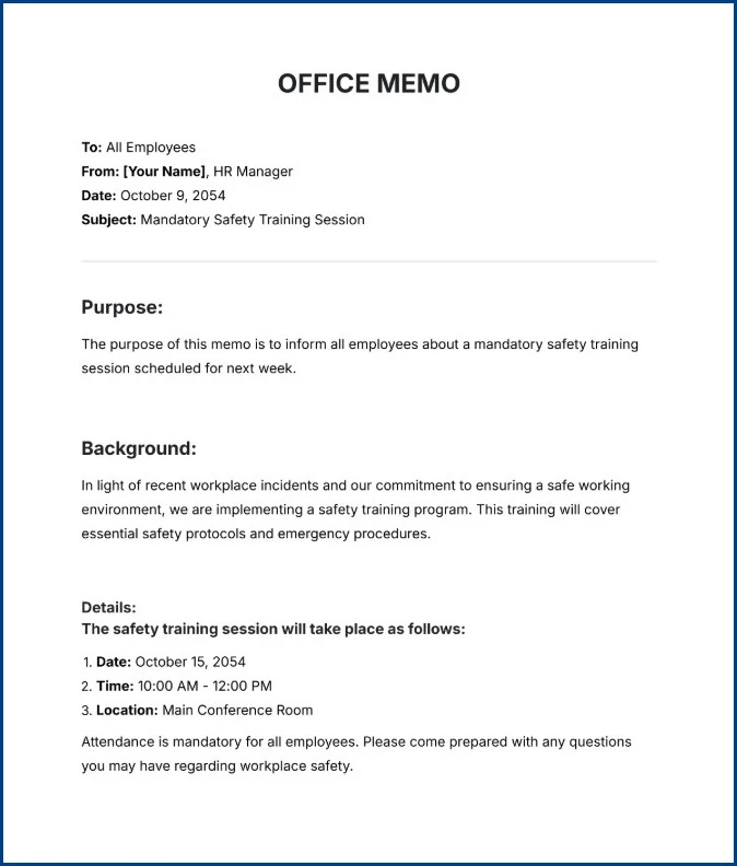 Example of Memorandum Template