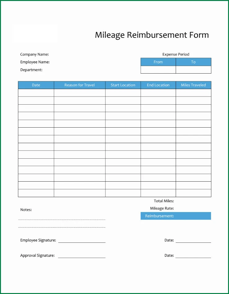 Example of Mileage Reimbursement Form