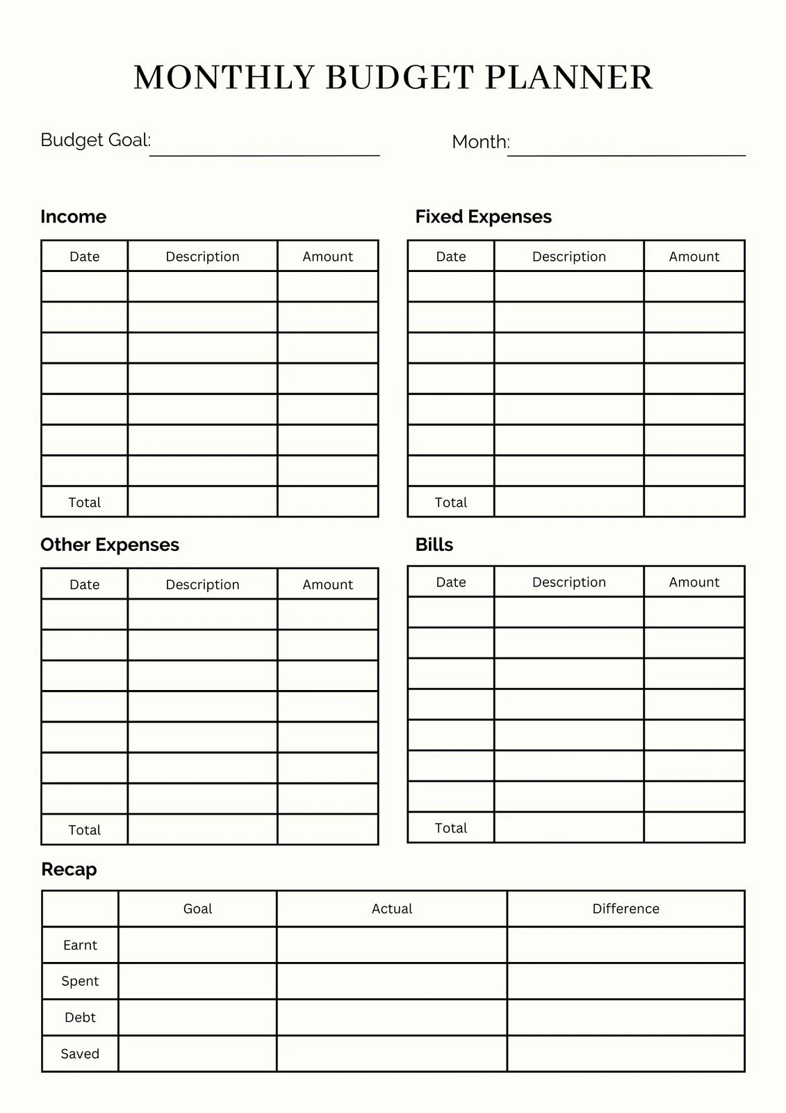 Example of Monthly Expenses Template