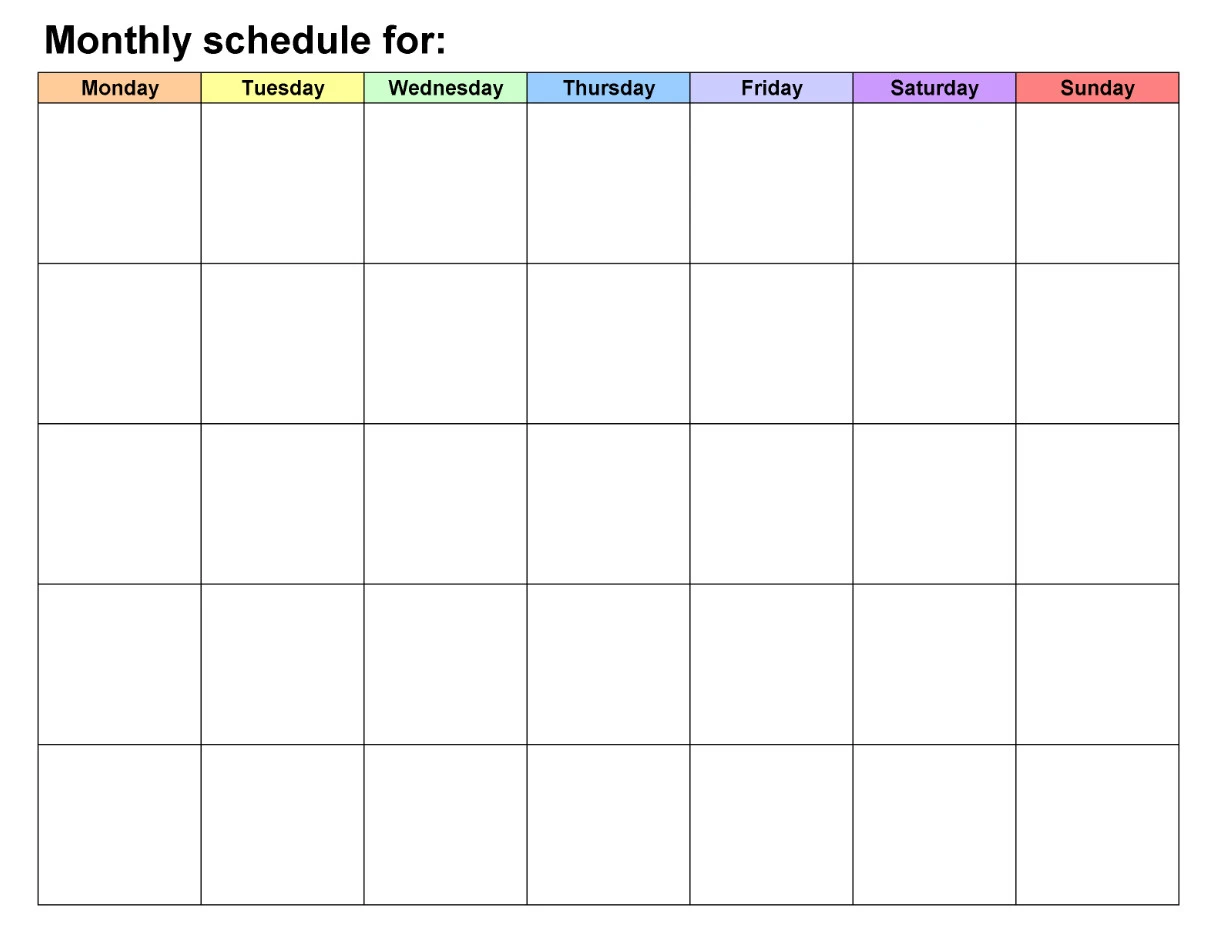 Example of Monthly Schedule Template