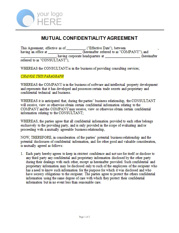 Example of Mutual Confidentiality Agreement Template Example of Mutual Confidentiality Agreement Template