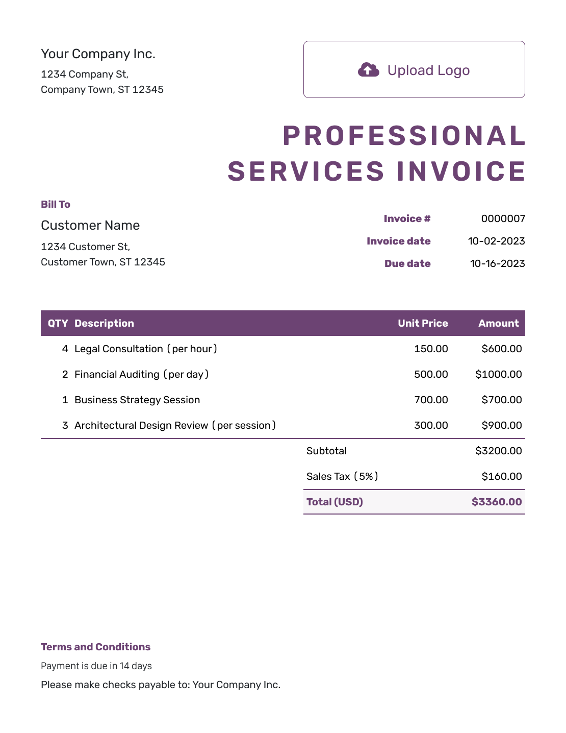 Example of Service Invoice Template Example of Service Invoice Template
