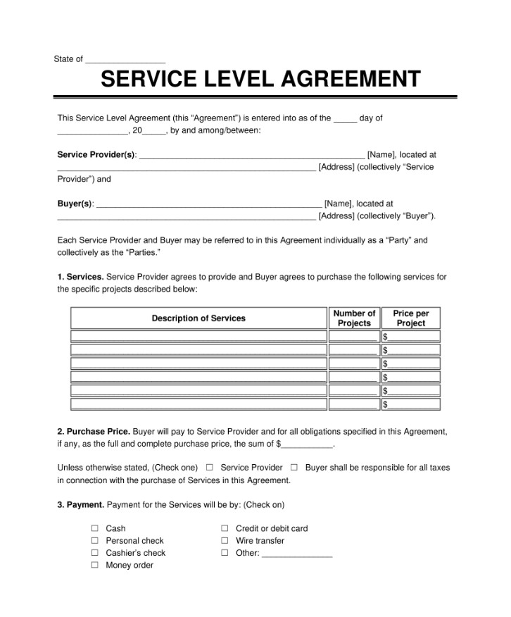Example of Service Level Agreement Template