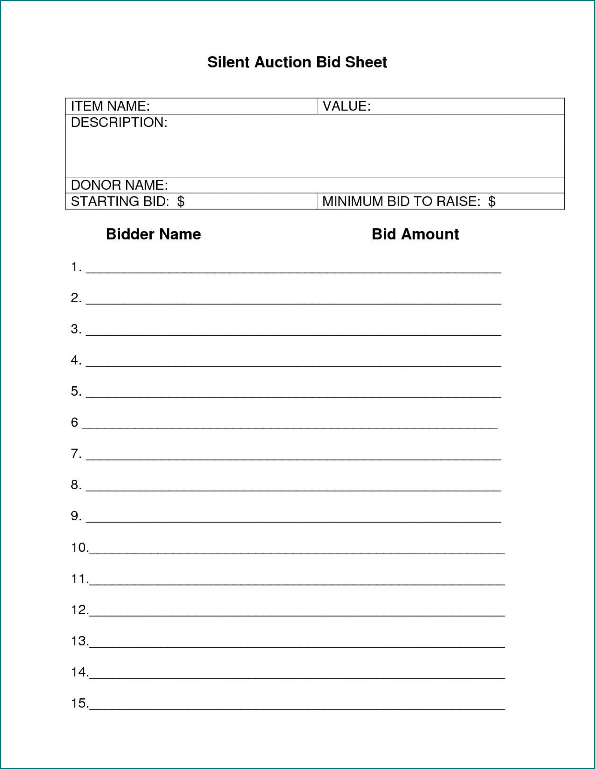 Example of Silent Auction Bid Sheet Template Example of Silent Auction Bid Sheet Template
