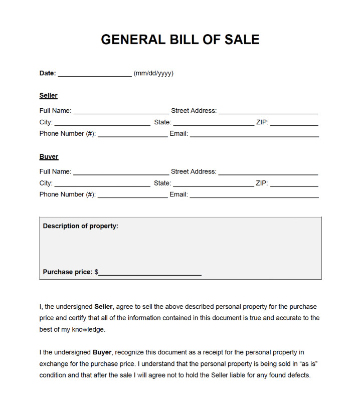 Example of Standard Bill of Sale Template Example of Standard Bill of Sale Template