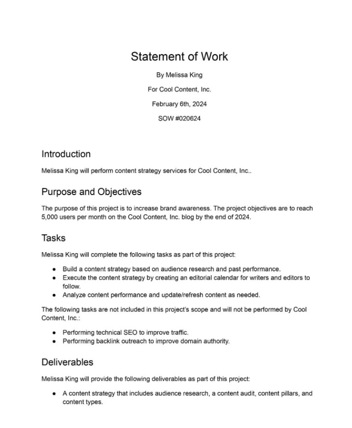 Example of Statement of Work Template Example of Statement of Work Template