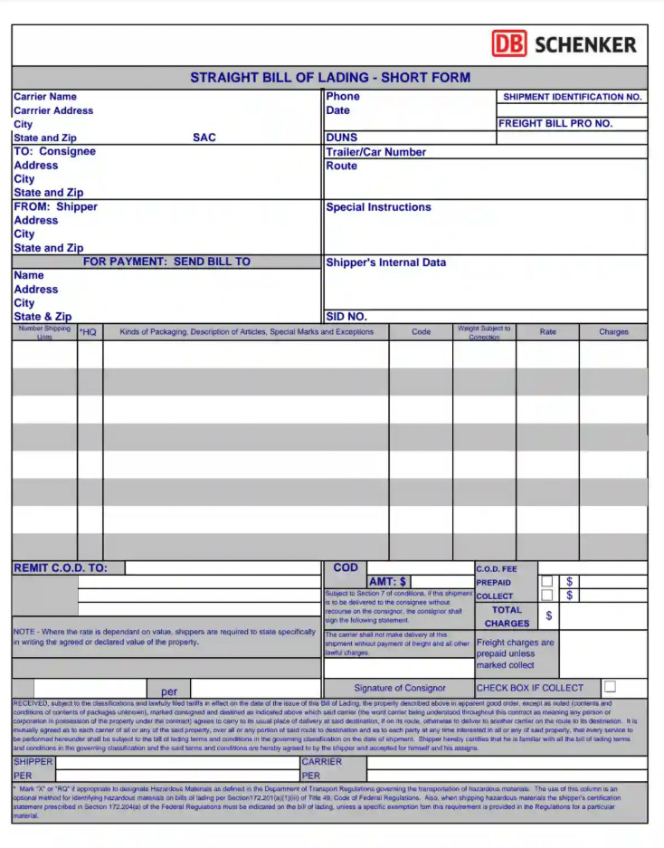Example of Straight Bill of Lading Form Example of Straight Bill of Lading Form