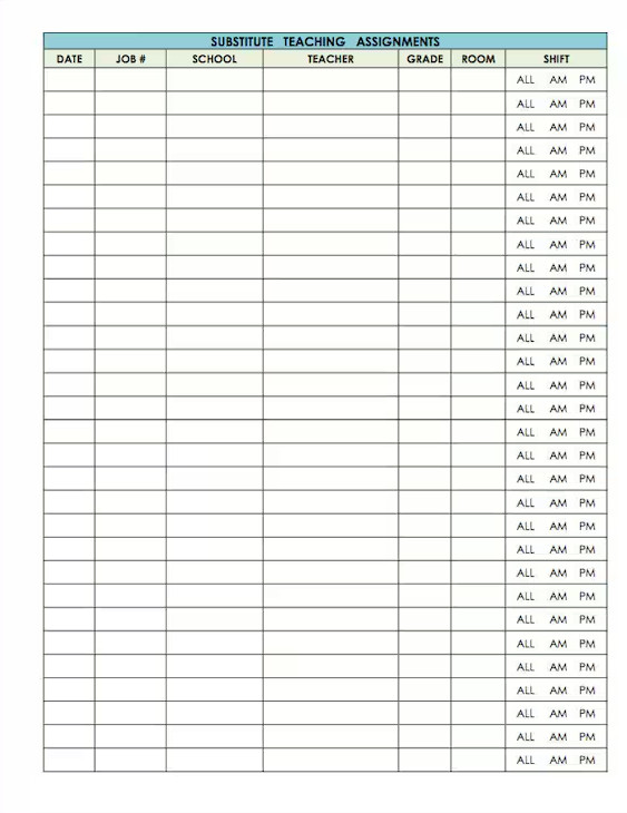Example of Substitute Teacher Checklist Template Example of Substitute Teacher Checklist Template