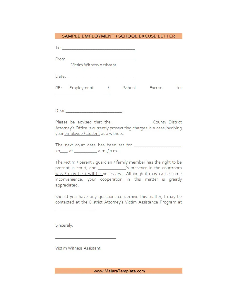 Excuse Letter Template Word