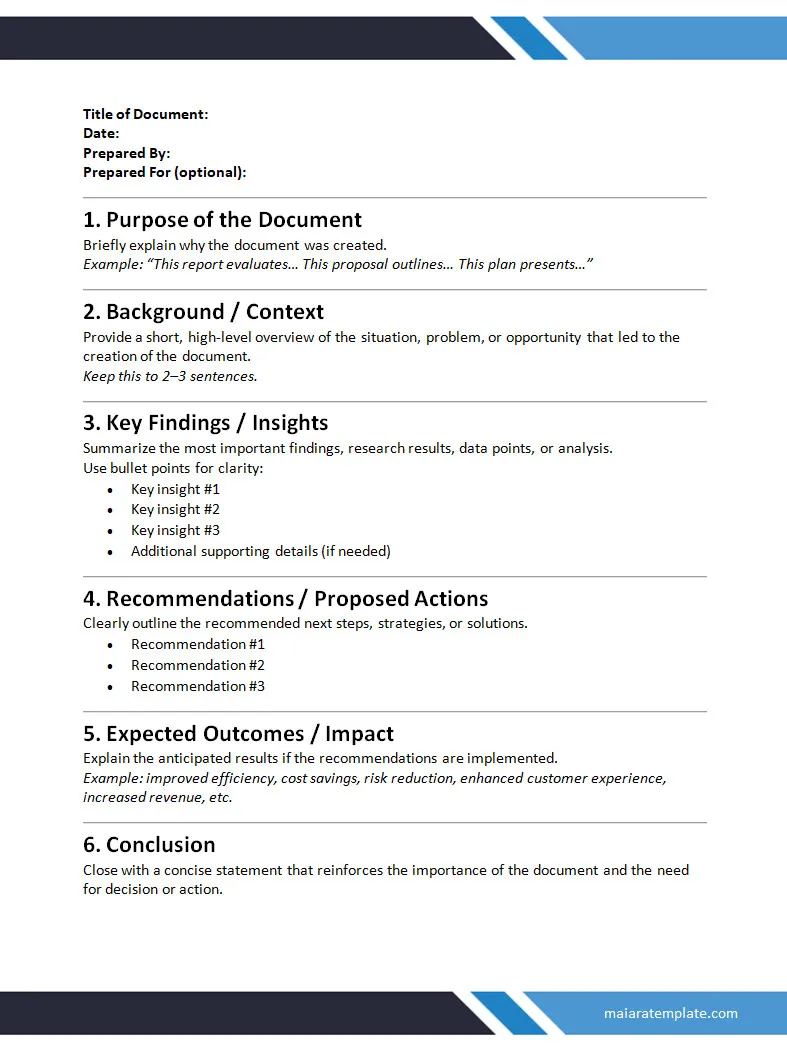 Editable Executive Summary Template Word