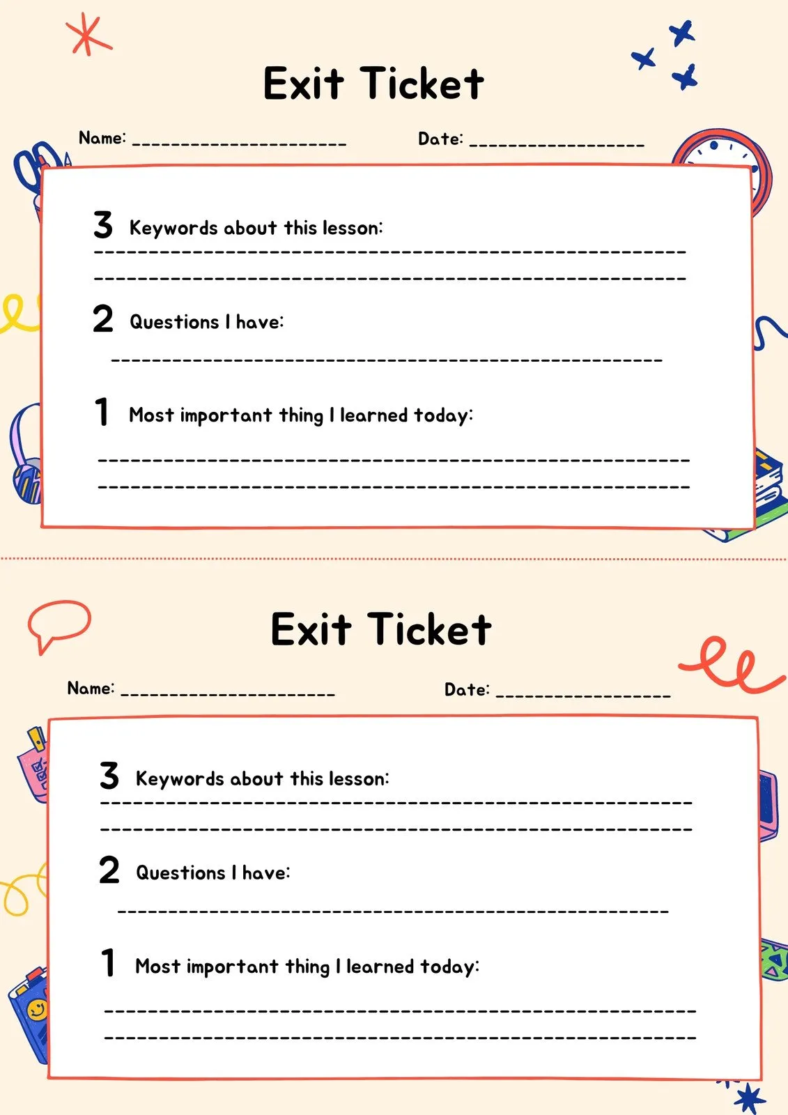 Exit Ticket Template