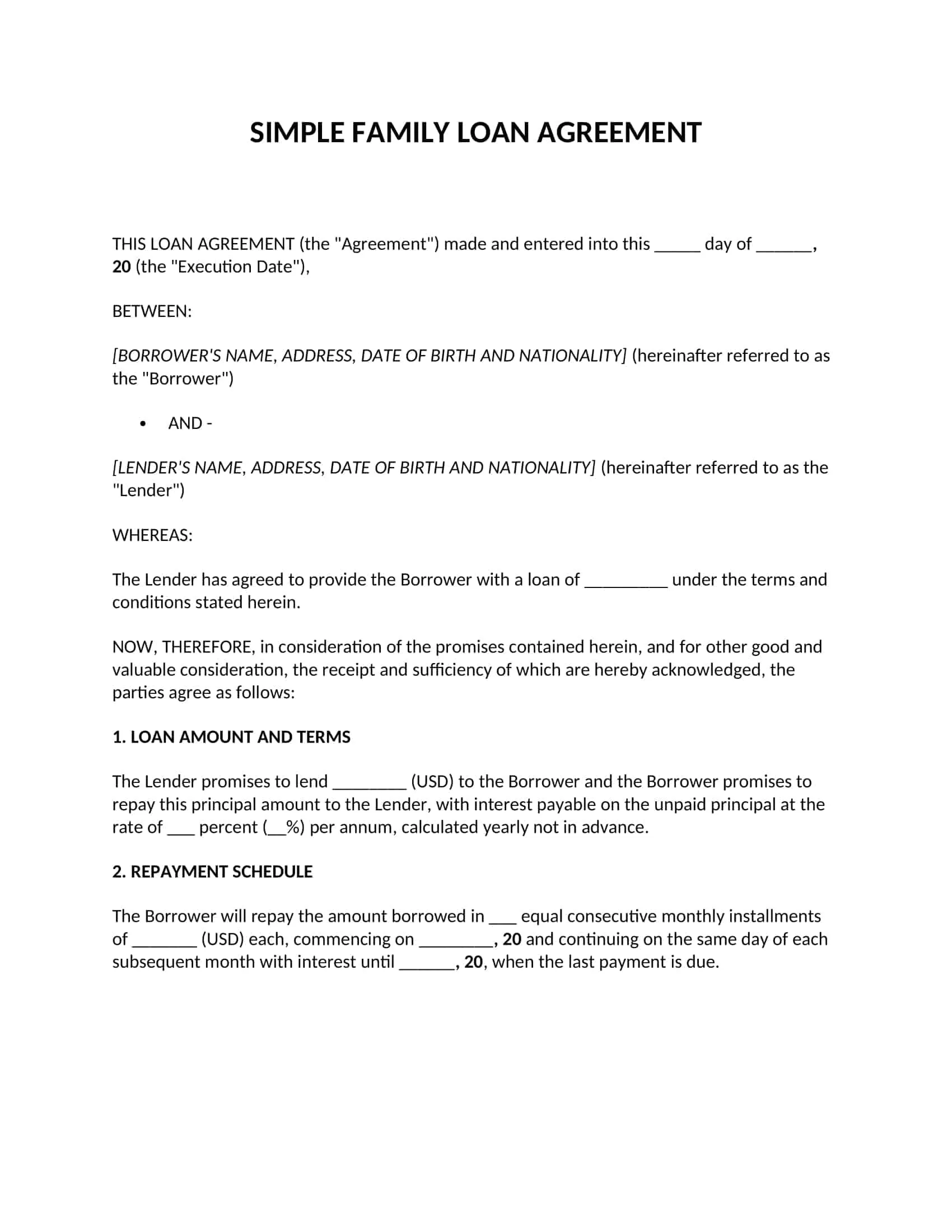 Family Loan Agreement Template Family Loan Agreement Template