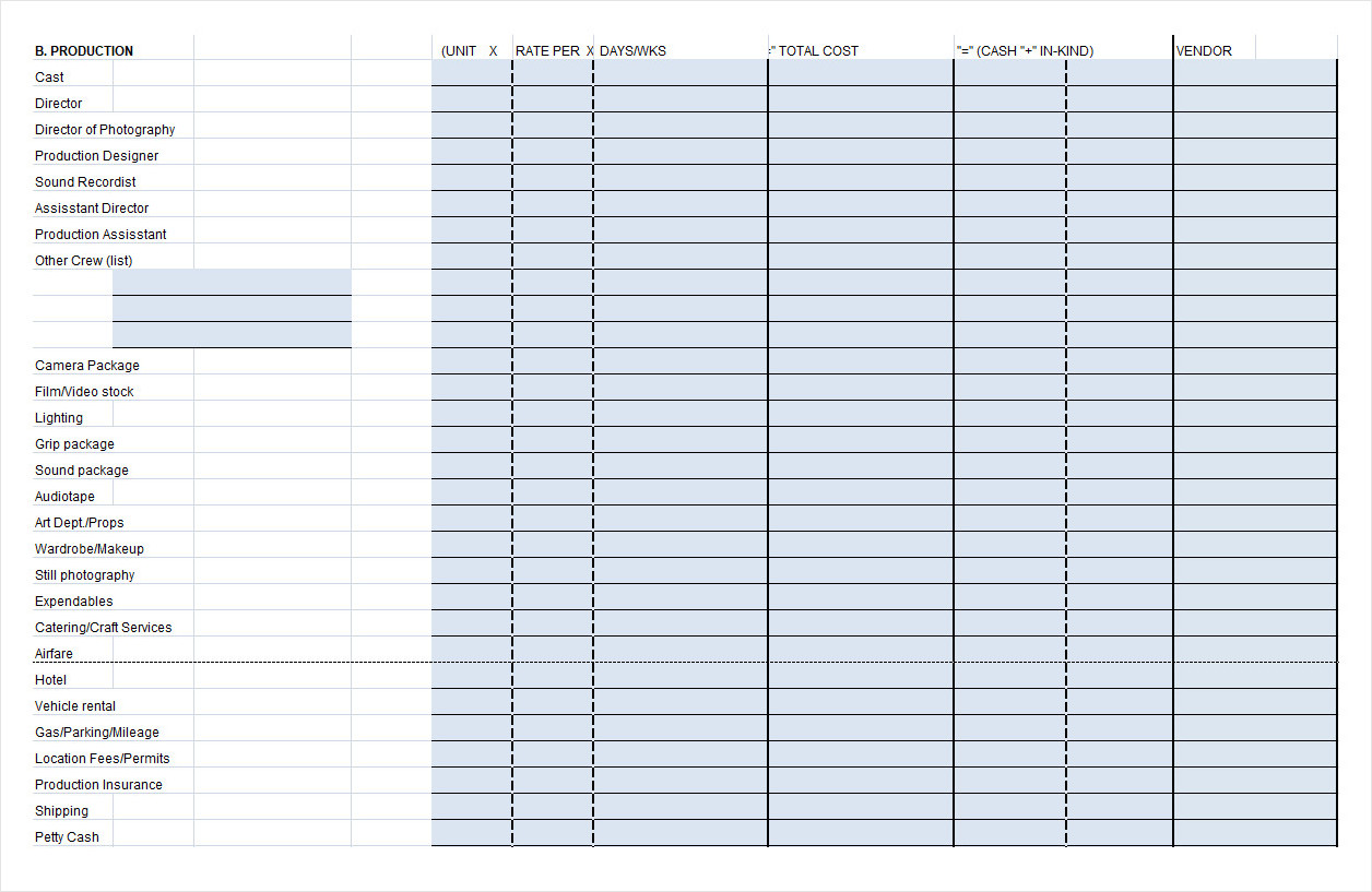 Film Budget Template Free Film Budget Template Excel