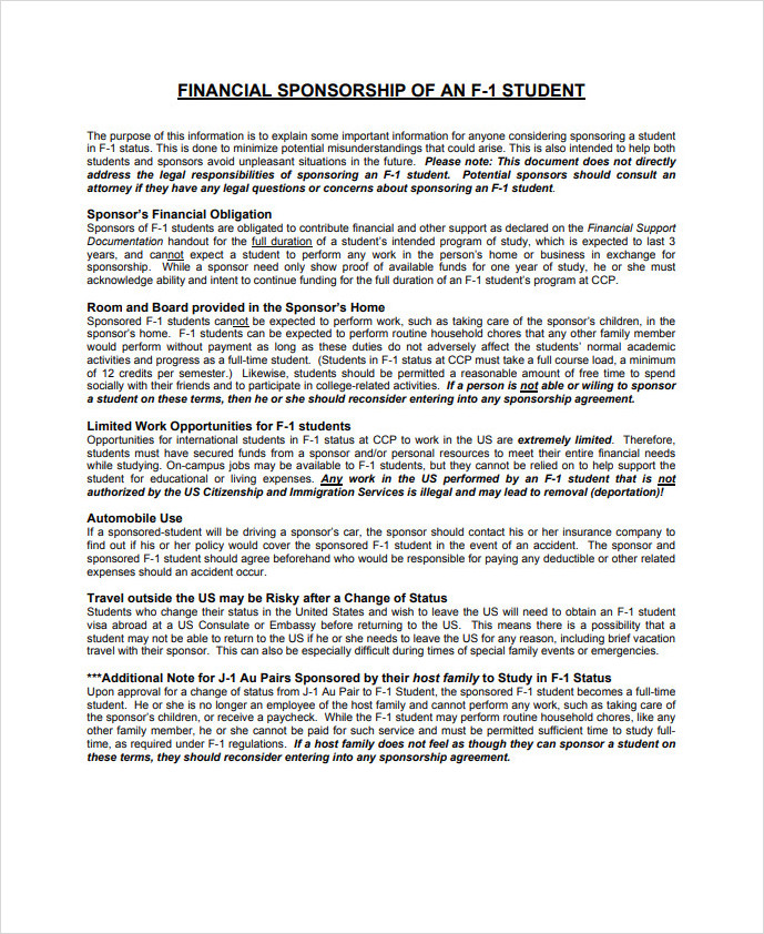 Financial Sponsorship Agreement Template Financial Sponsorship Agreement Template