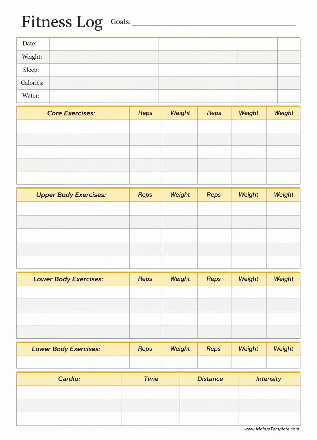 Simple Fitness Log Template