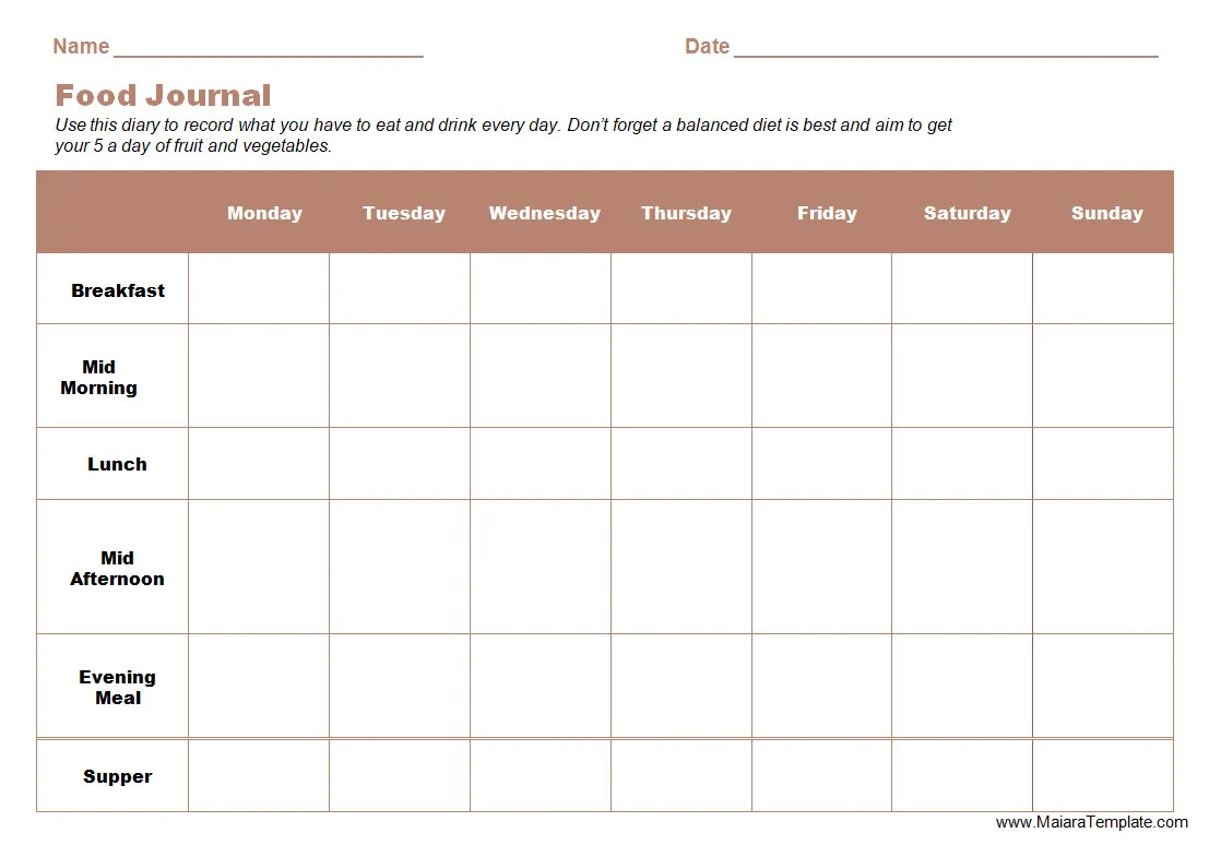 Food Journal Template Simple Food Journal Template Word