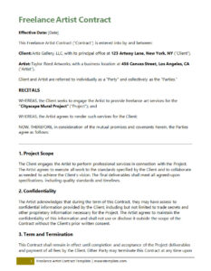 Freelance Artist Contract Template (Word)