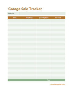 Printable Garage Sale Tracker Template