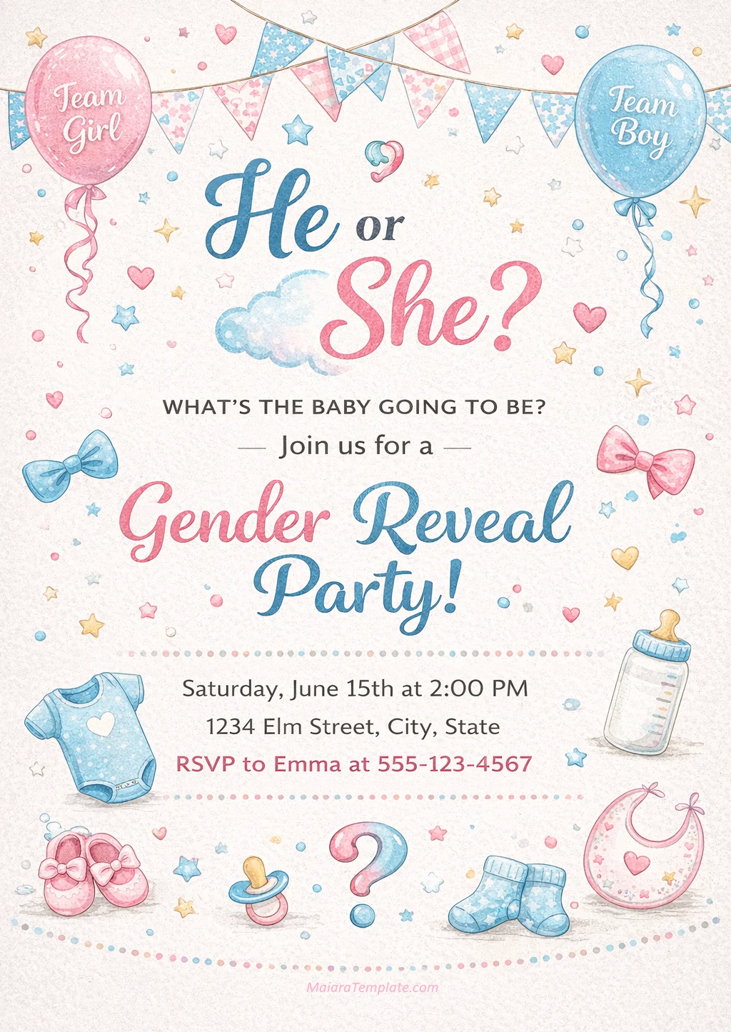 Gender Reveal Party Invitation Template