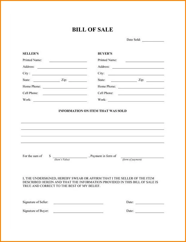 General Bill of Sale Form Template