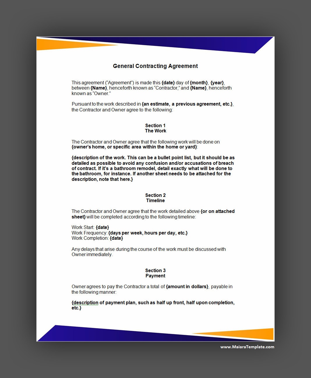 General Contractor Agreement Template Word