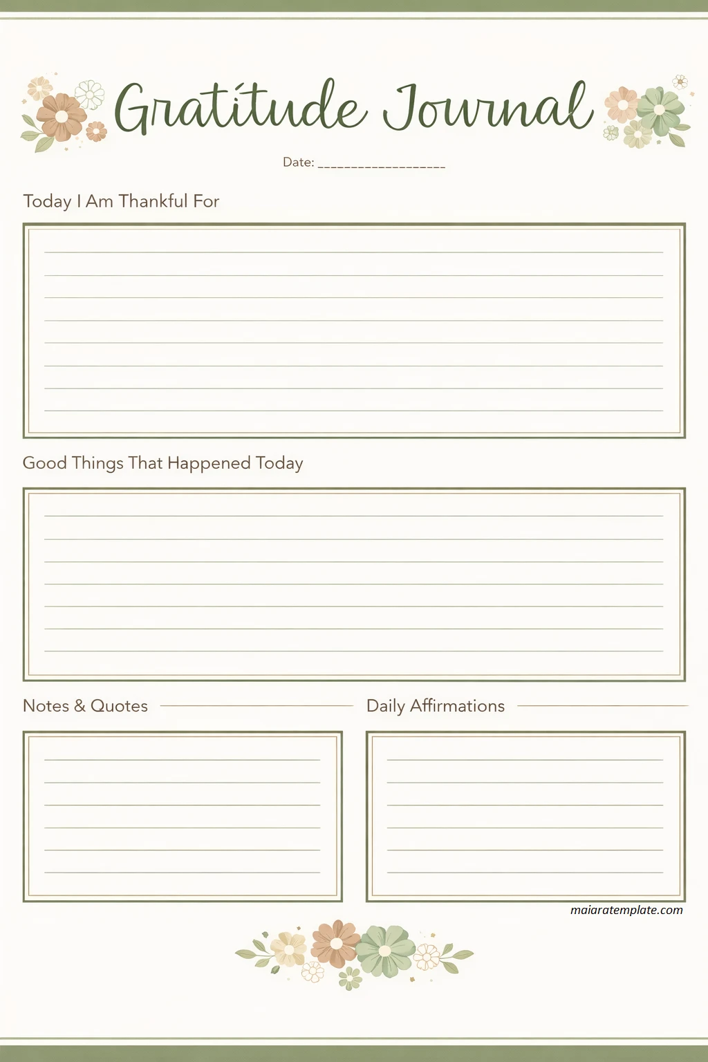 Simple Blank Gratitude Journal Template