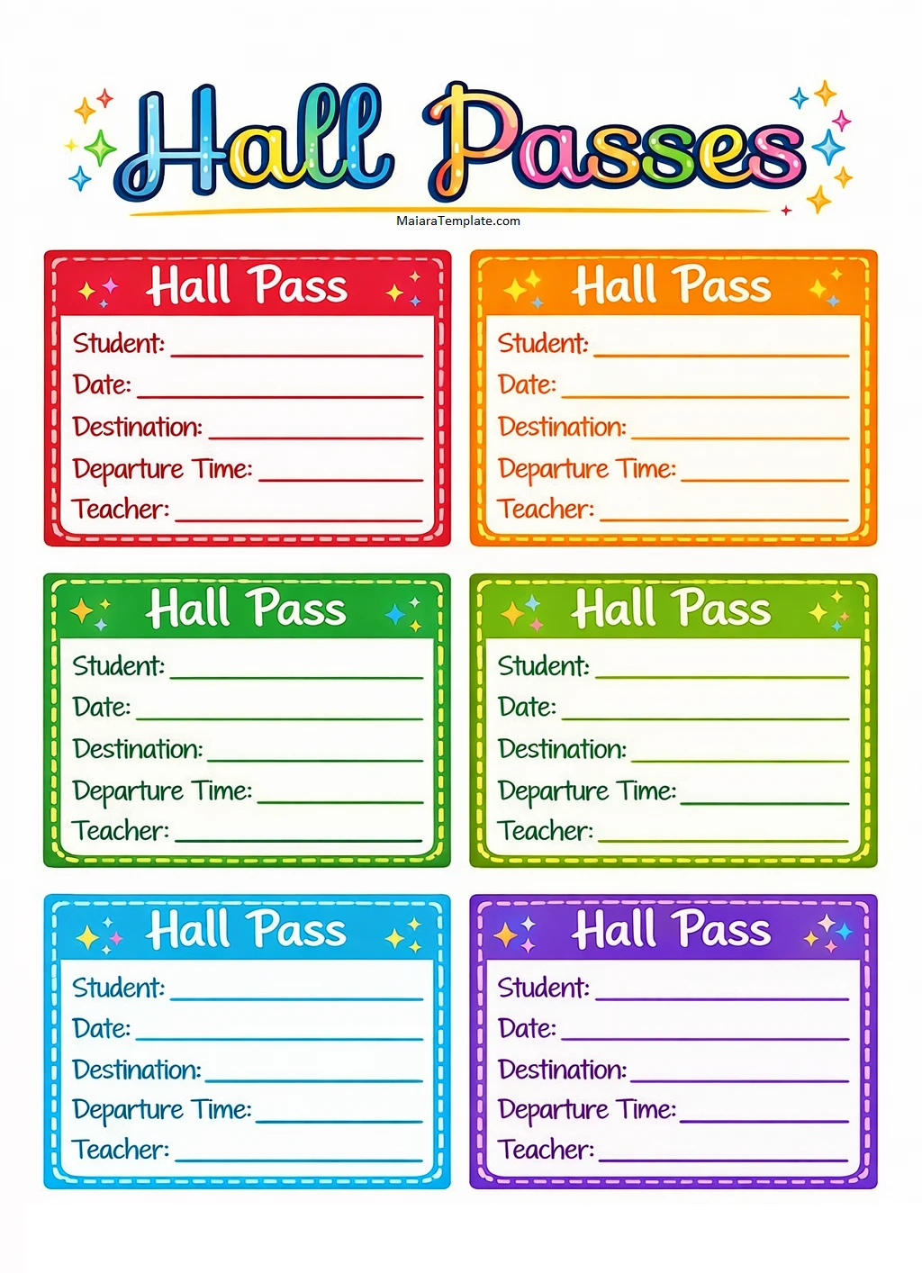 Simple Blank Hall Passes Template