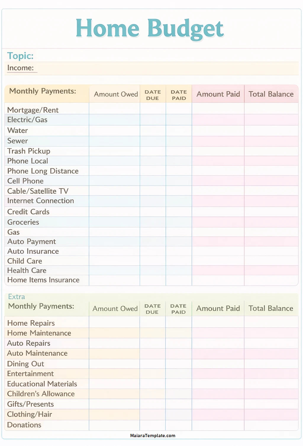 Home Budget Template Simple Blank Printable Home Budget Template