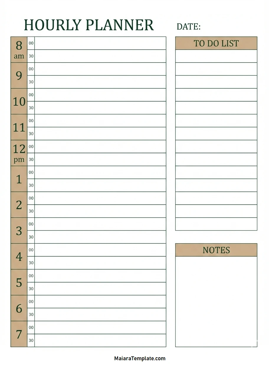 Simple Blank Hourly Planner Template