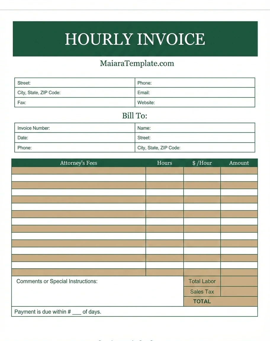 Simple Blank Hours Worked Invoice Template