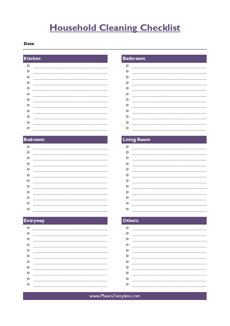 Blank Household Cleaning Checklist Template