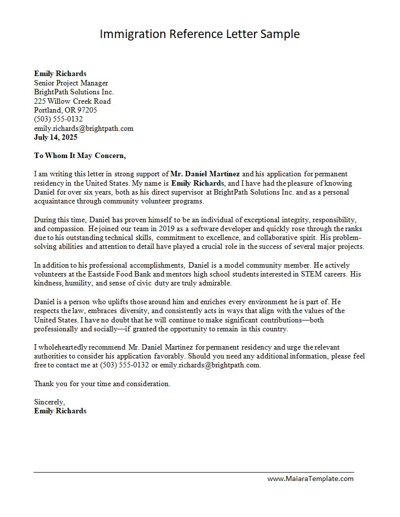 Immigration Reference Letter Template Word