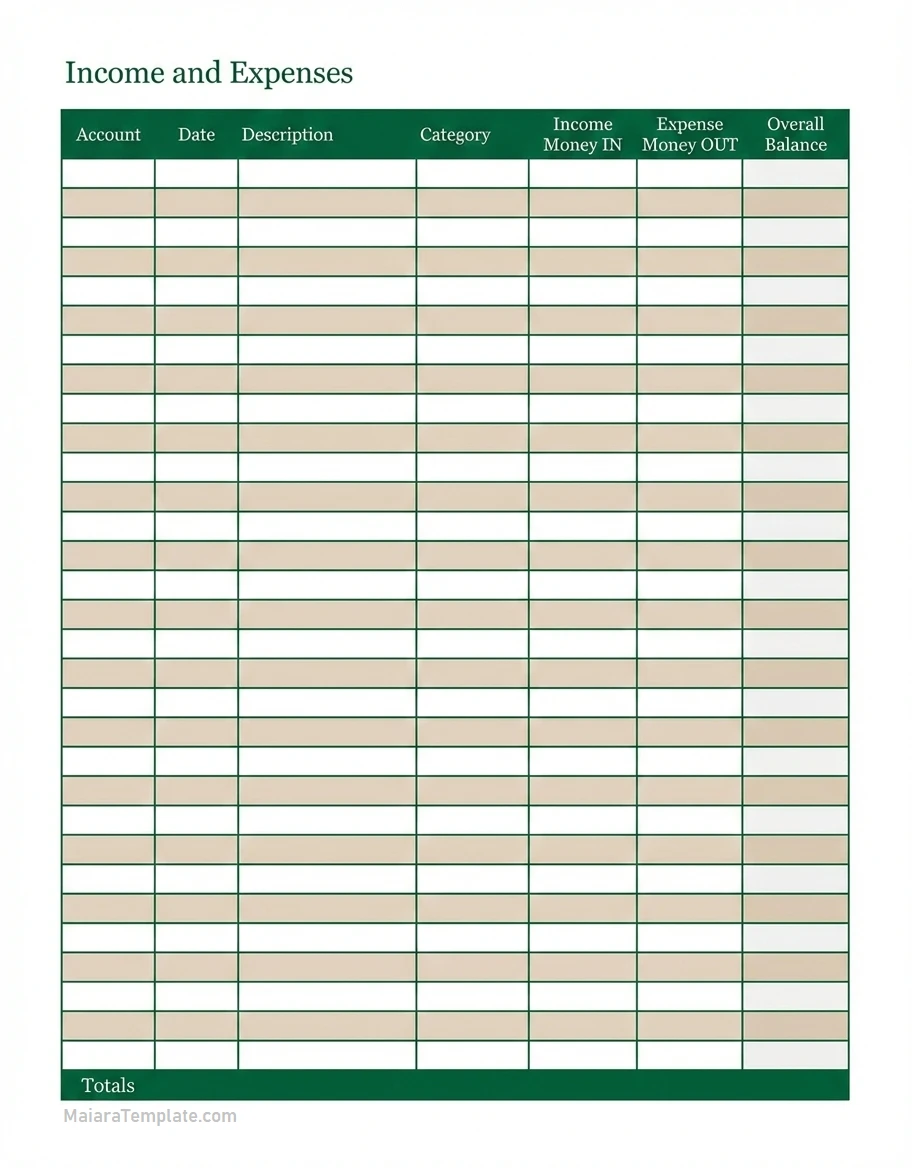 Simple Blank Income And Expense Template