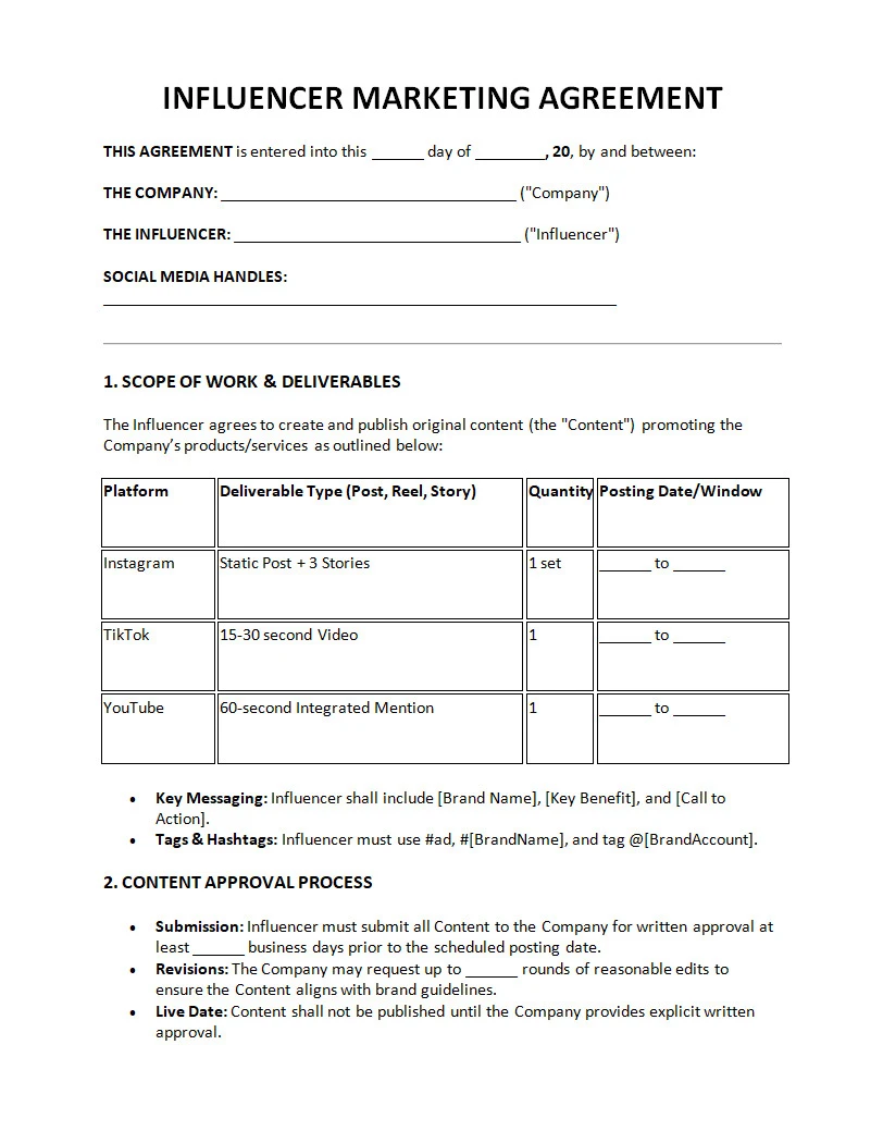 Influencer Agreement Template Influencer Agreement Template Word