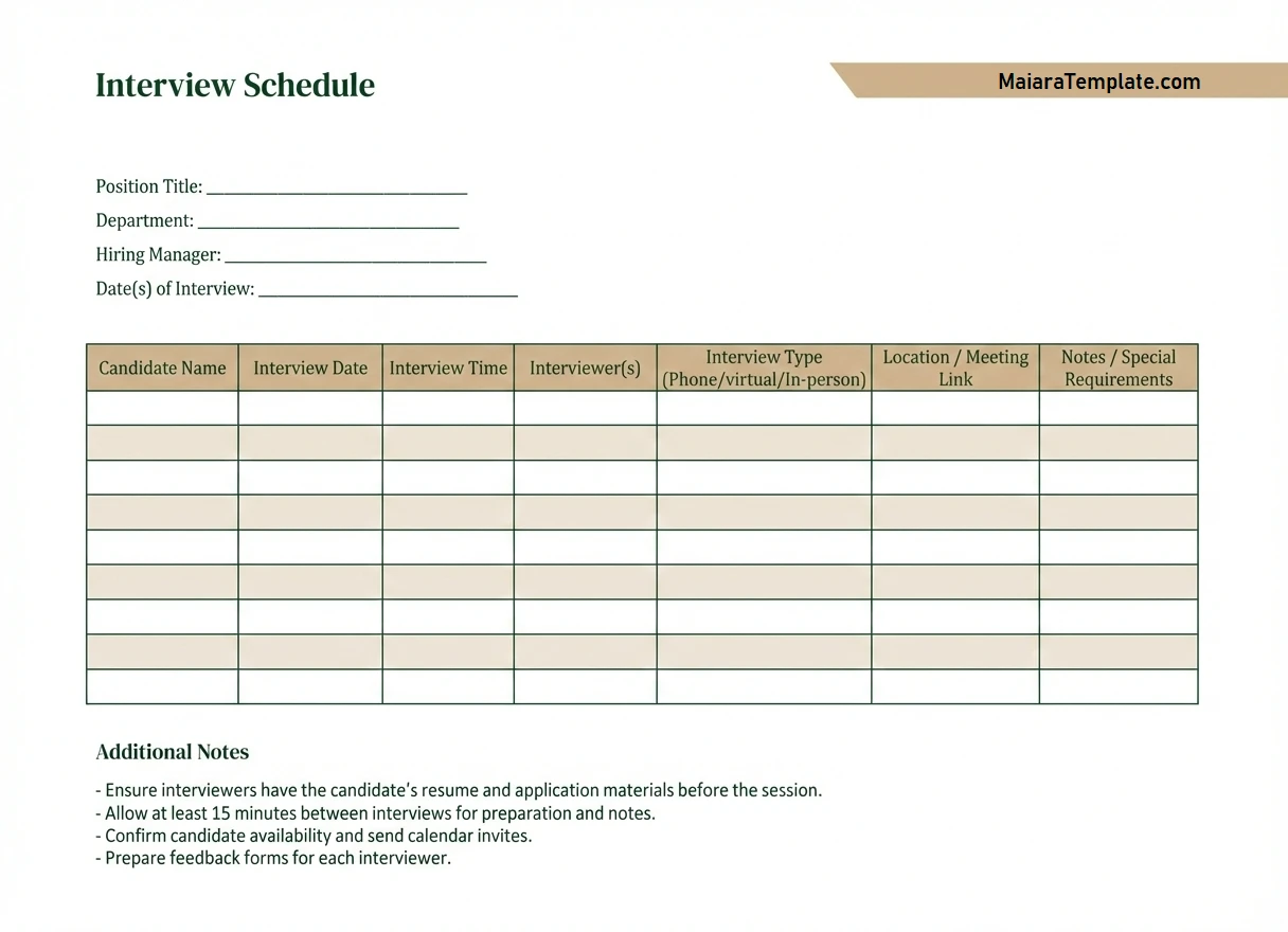 Simple Blank Interview Schedule Template