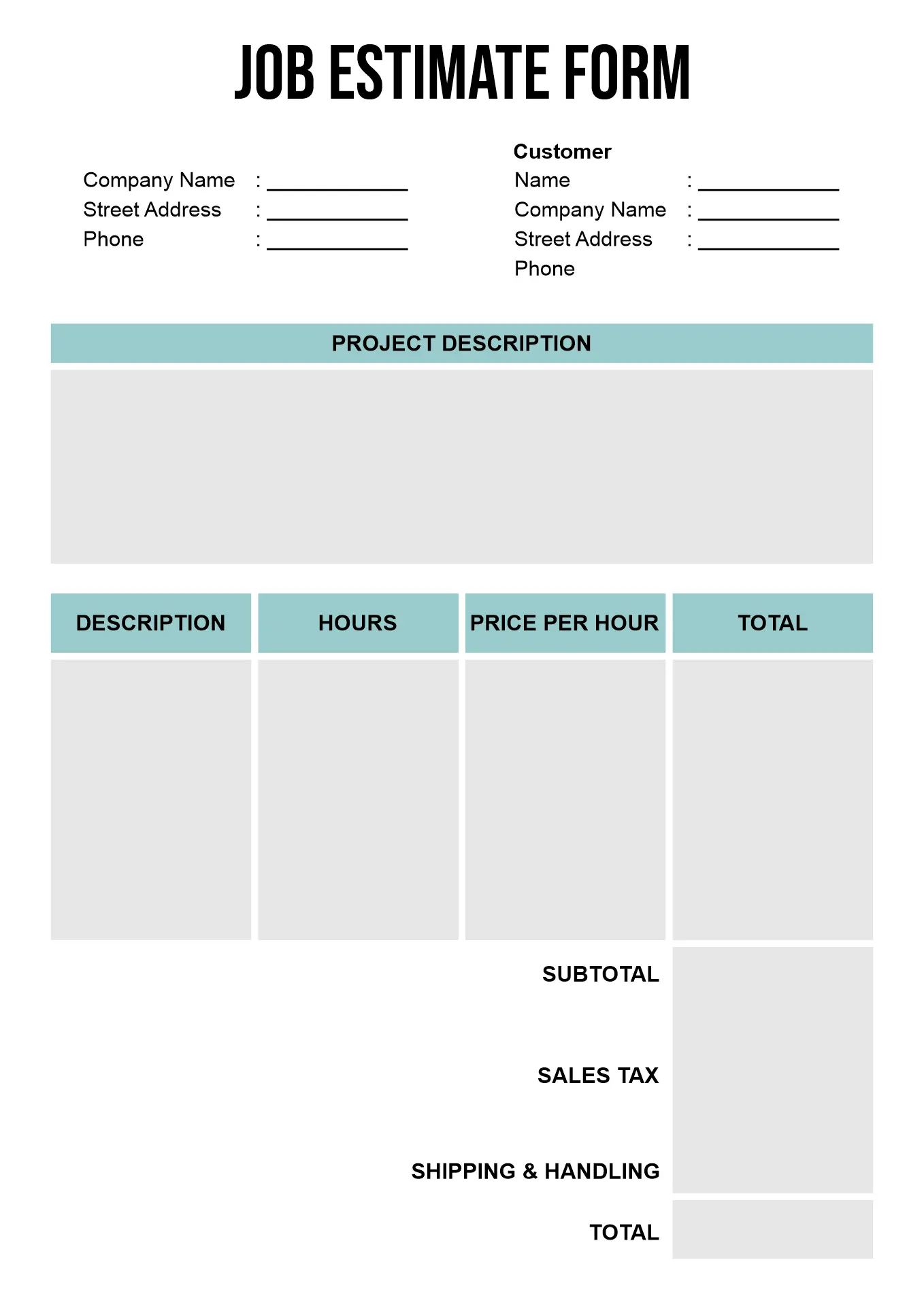 Simple Job Estimate Template Word