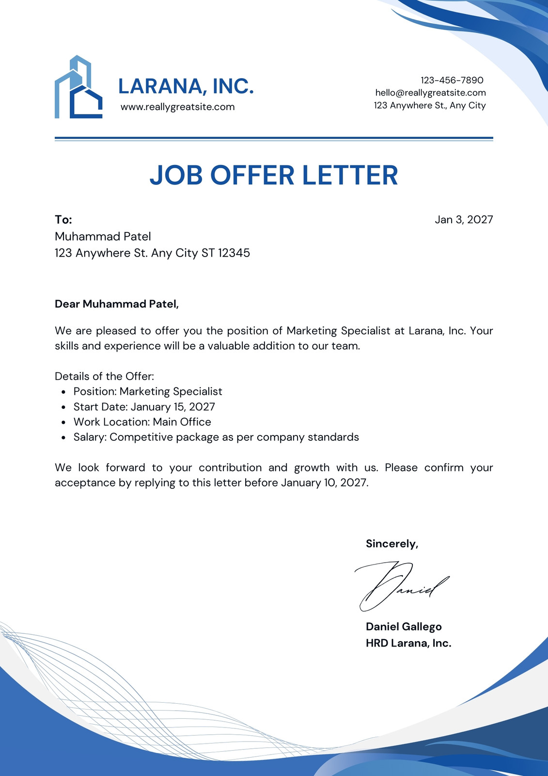 Job Offer Letter Template