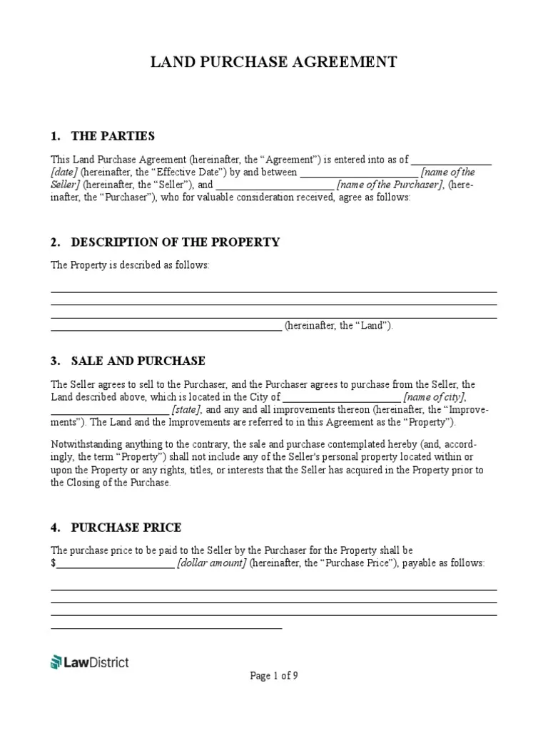 Land Purchase Agreement Template