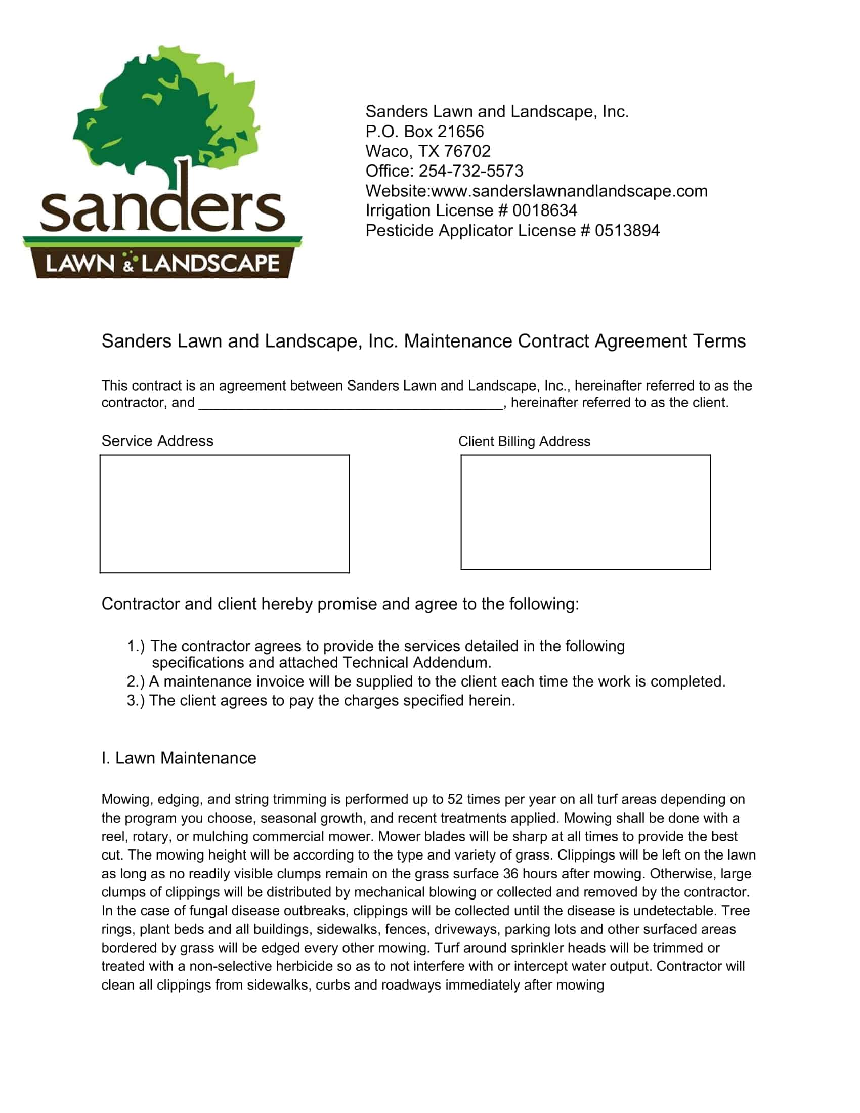 Lawn Care Service Agreement Template