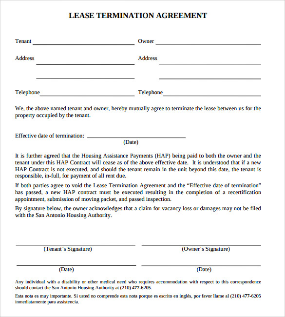 Lease Agreement Termination Template