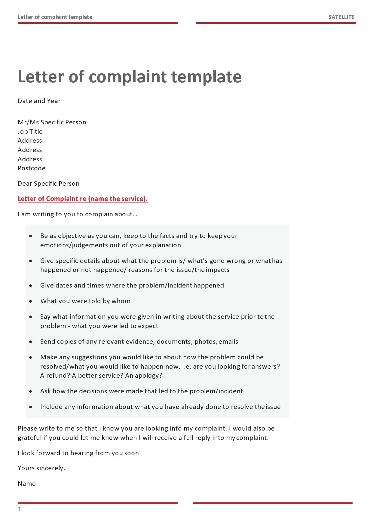 Letter of Complaint Template Example Letter of Complaint Template Example