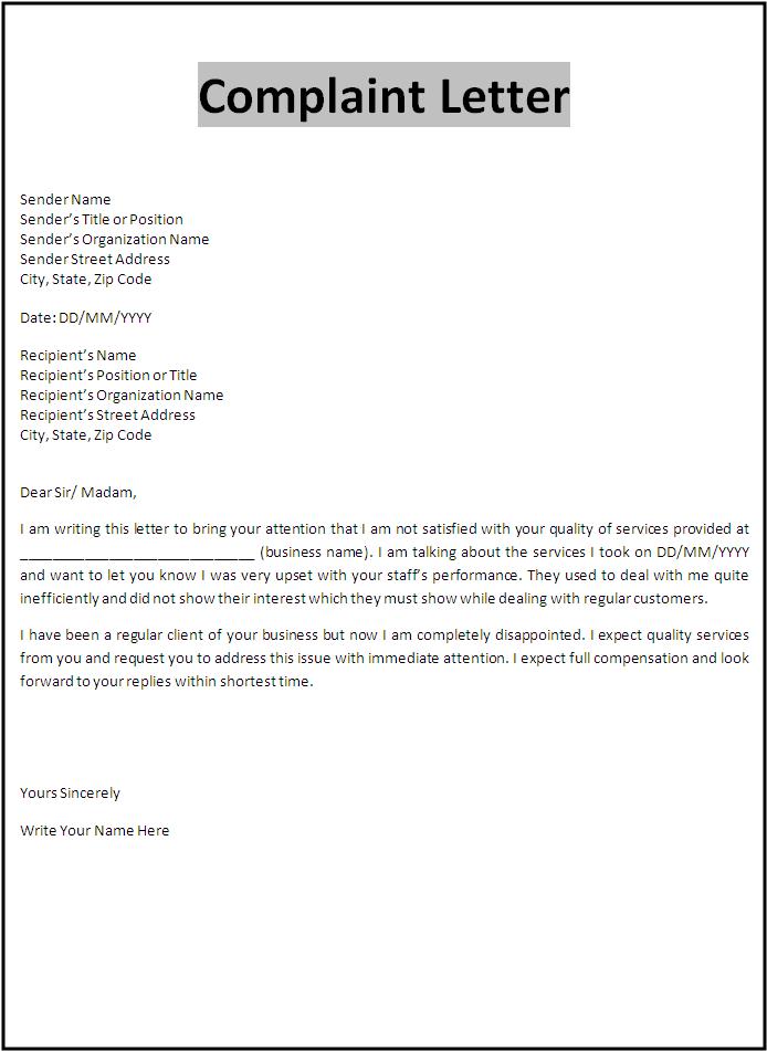 Letter of Complaint Template Sample Letter of Complaint Template Sample
