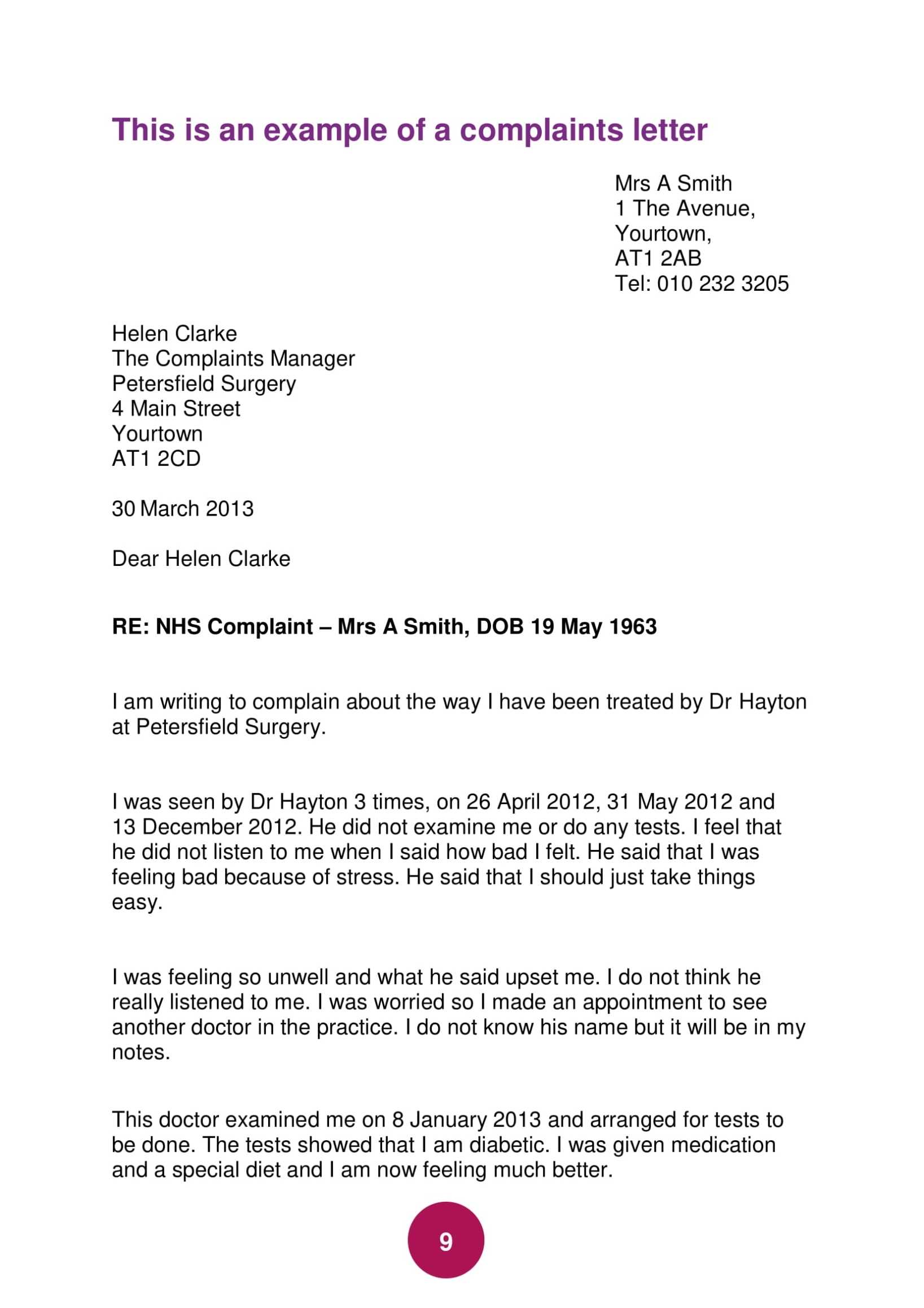 Letter of Complaint Template Letter of Complaint Template