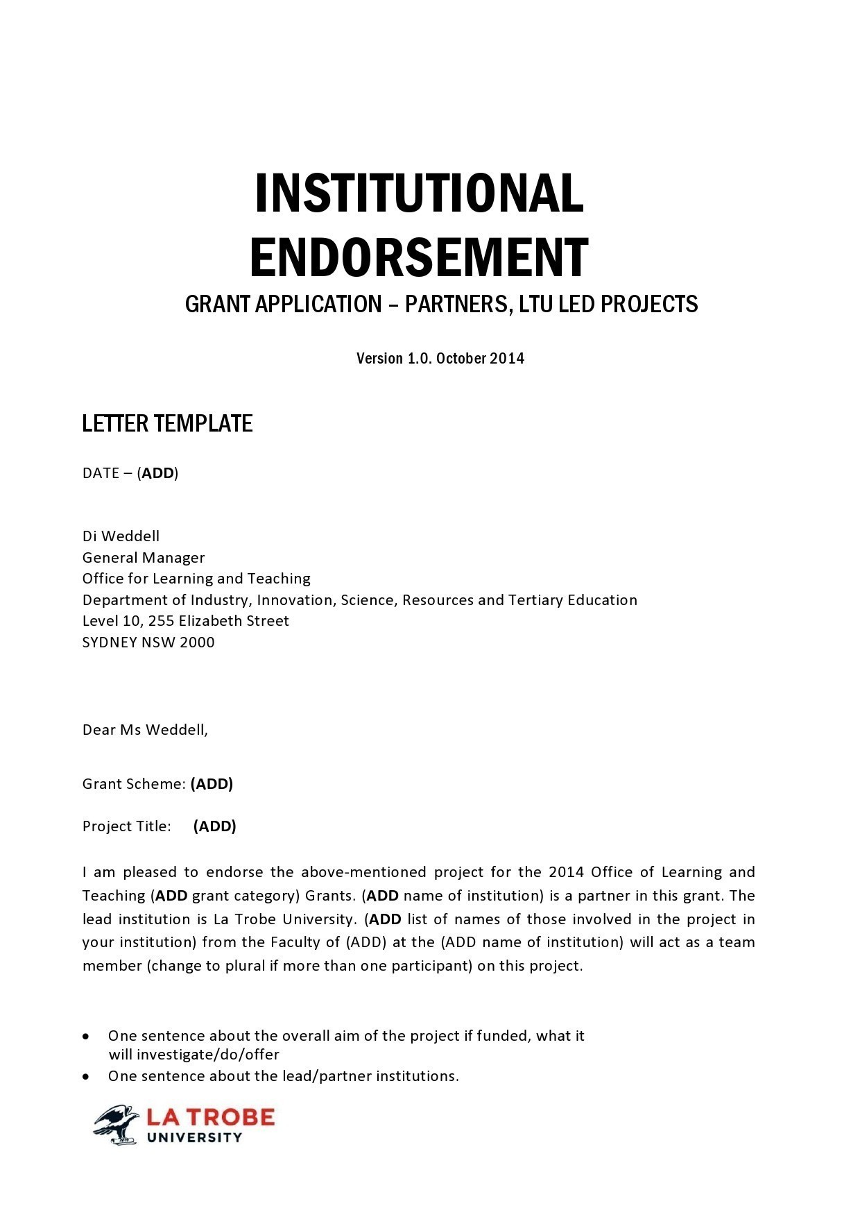 Letter of Endorsement Template Example Letter of Endorsement Template Example