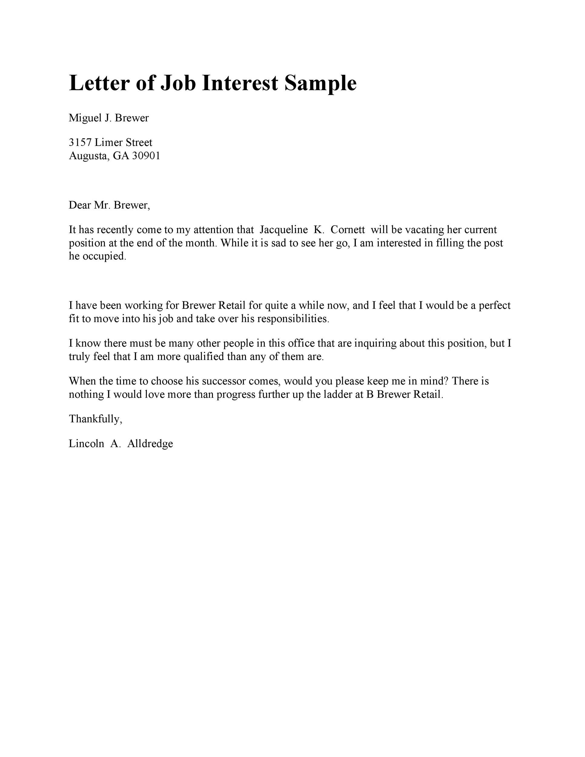 Letter of Interest for a Job Template