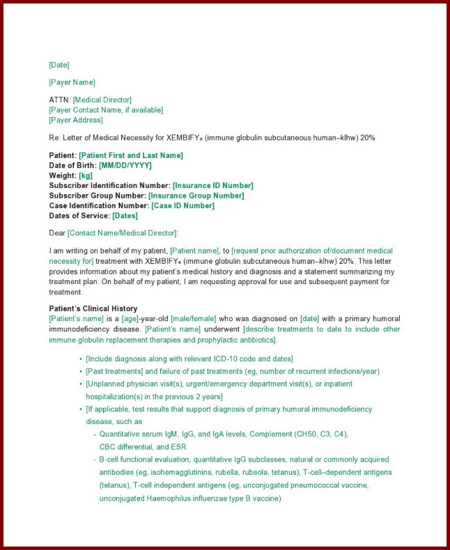 Letter of Medical Necessity Template Example