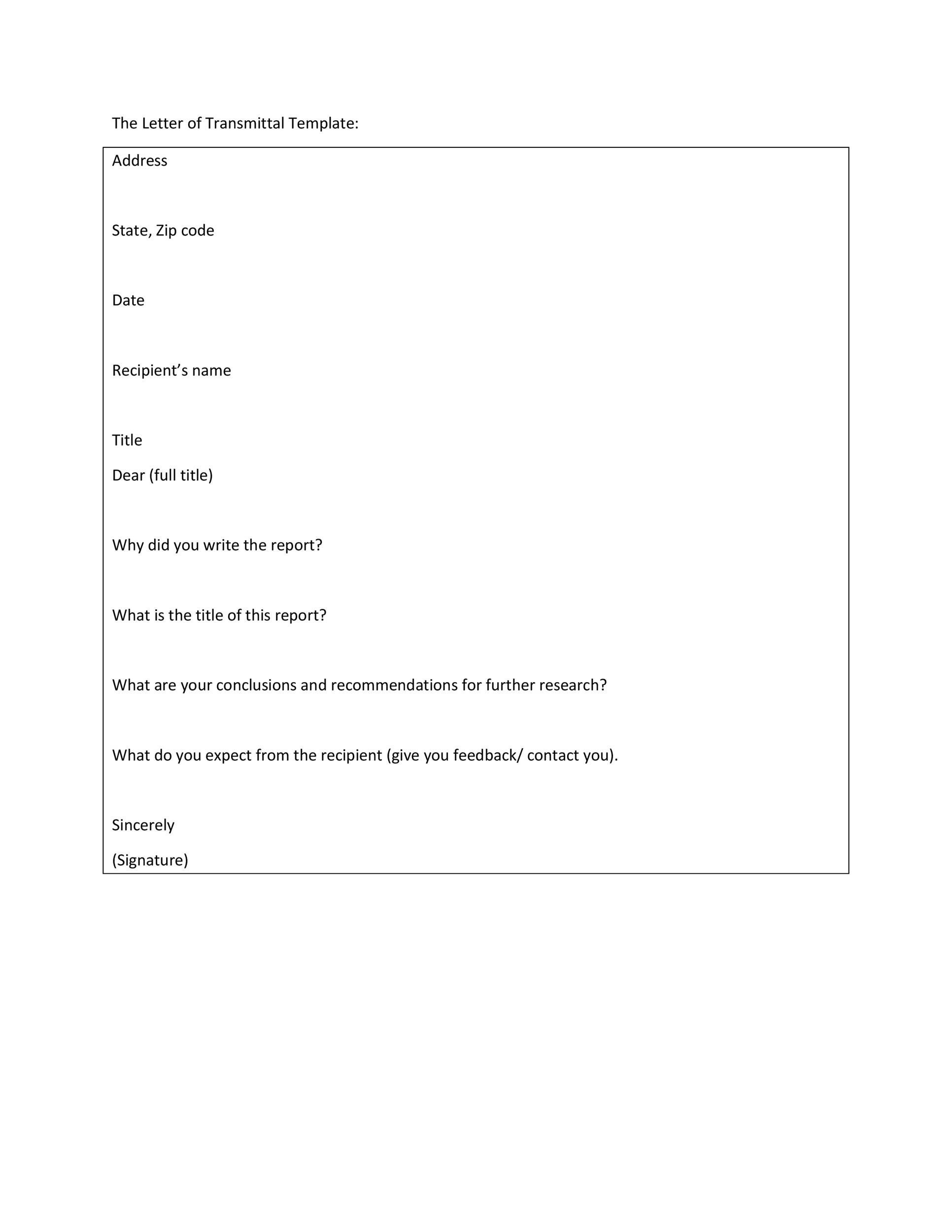 Letter of Transmittal Template Example