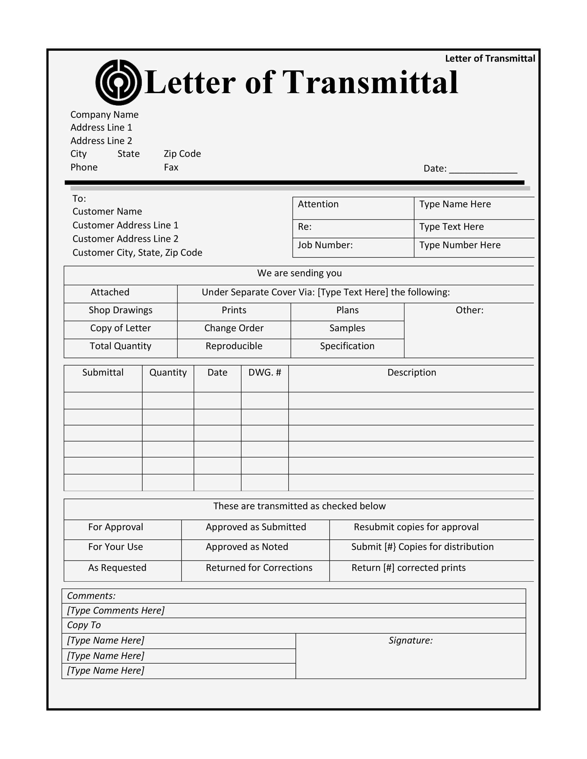 Letter of Transmittal Template Sample